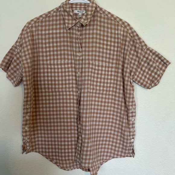 Madewell XS gingham button down side buttons 100% cotton top - Picture 1 of 6